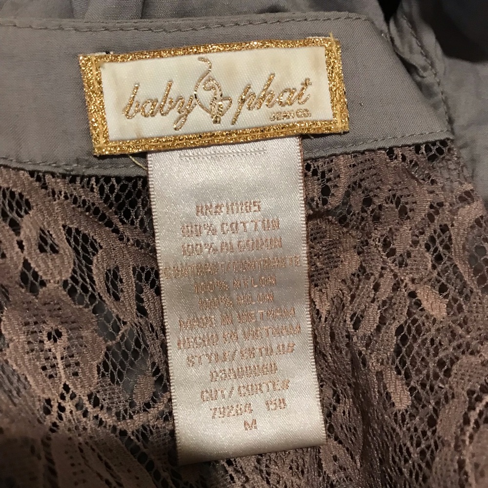 Baby Phat Gray Lace-Trim Button Front Blouse Size M - Picture 8 of 8